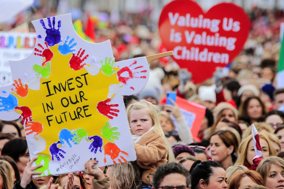 Picture showing childcare workers on strike.