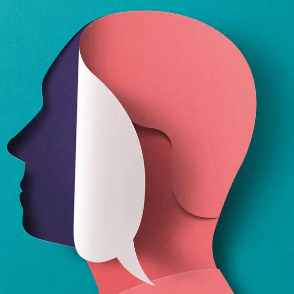 A graphic of a paper face with one layer being peeled back to reveal another layer underneath