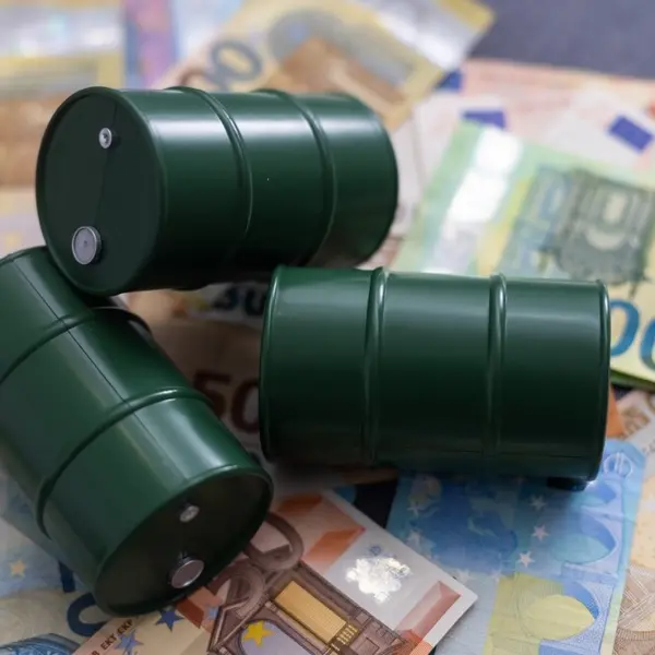 Mini oil barrells on euro notes