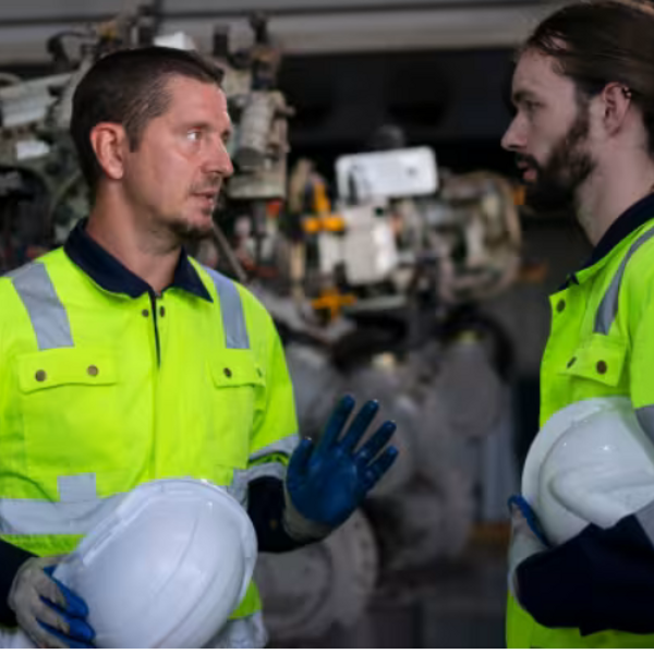 Workers talking
