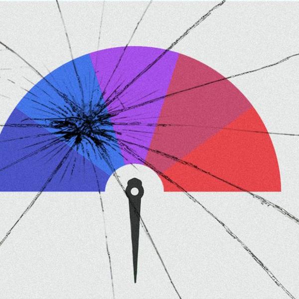 Political spectrum graphic going from blue to red