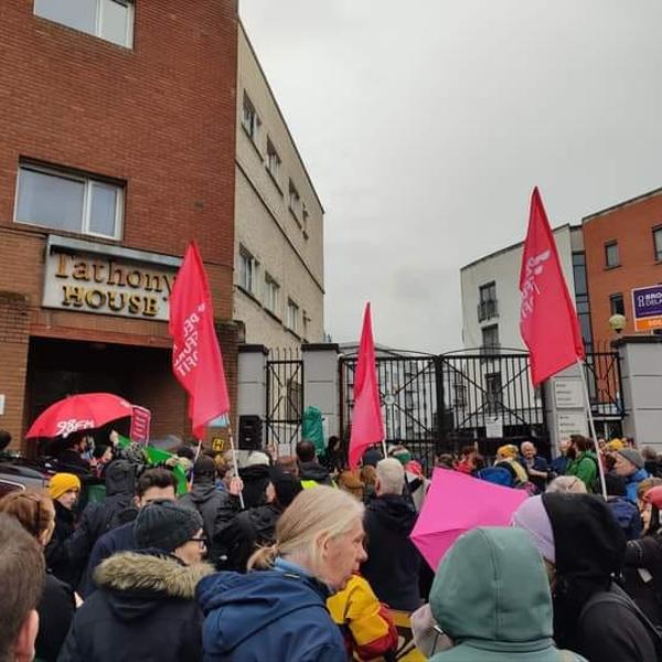 Protesters outside Tathony House in Dublin 8.