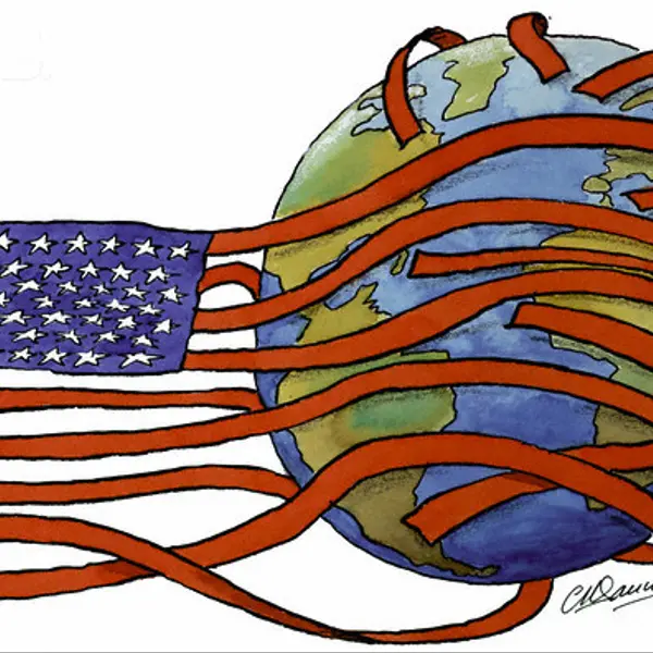 US flag wrapping around the globe