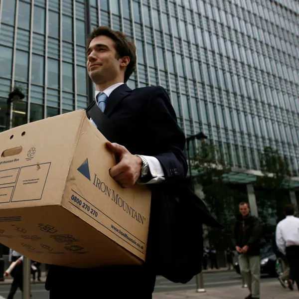 Lehman Brothers' worker leaving with box